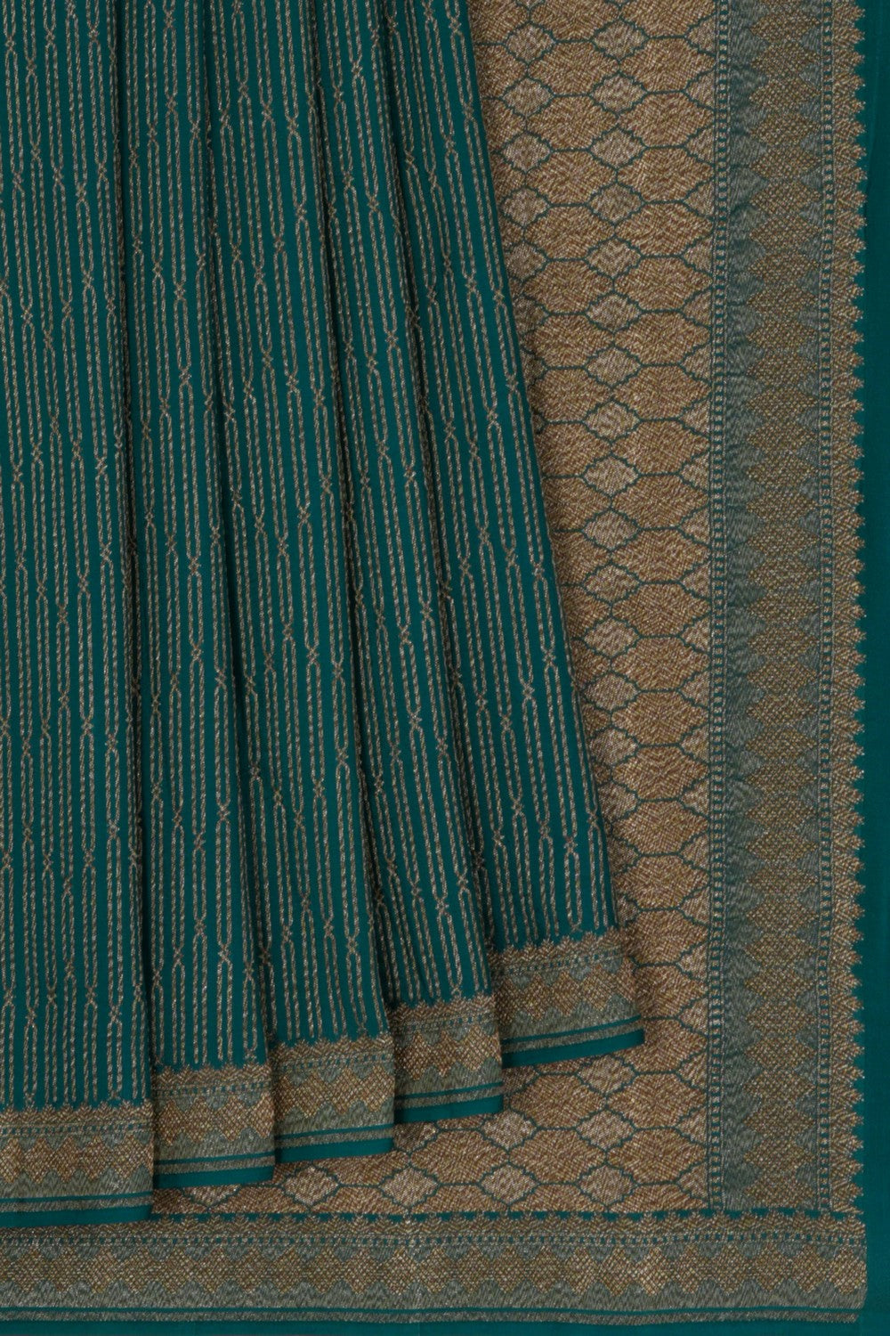 Image of Banarasi Crepe Silk Brocade Teal Green Saree